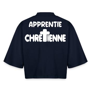 cadeau chrétienne catholique dieu - T-shirt femme coupe boxy recyclé manches mi-longues Stanley/Stella - marine - Dos - AI Model Female 172 light (172cm)