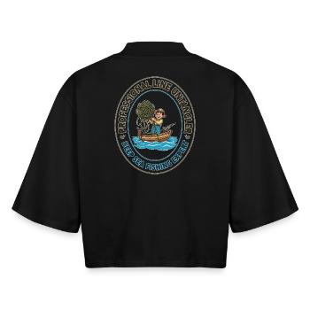 Tiefseelinien-Entangler-Fleck - Boxy Frauen Recyceltes 1/2 Sleeved T-Shirt by Stanley/Stella - Schwarz - Hinten - AI Model Female 172 light (172cm)