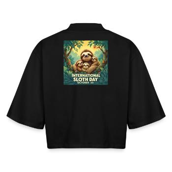 Journée internationale de la paresse en famille - T-shirt femme coupe boxy recyclé manches mi-longues Stanley/Stella - noir - Dos - AI Model Female 172 light (172cm)