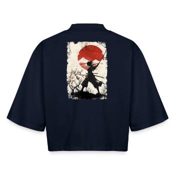 Japan vintage samurai - Boxy Women's Recycled 1/2 Sleeved T-Shirt by Stanley/Stella - navy - Back - AI Model Female 172 light (172cm)