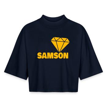 Edele Simson - Dames boxy T-shirt van gerecycled katoen met halflange mouwen Stanley/Stella - marine - Voor - AI Model Female 172 light (172cm)