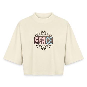 Paix - T-shirt femme coupe boxy recyclé manches mi-longues Stanley/Stella - écru doux - Devant - AI Model Female 172 dark (172cm)