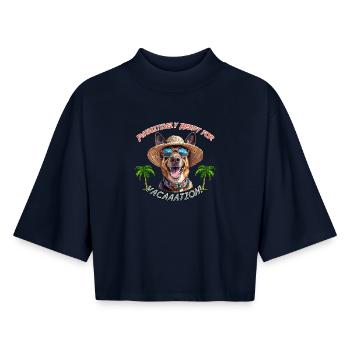Shepherd Dog in Summer Look: Pawsitively Ready - Boxy Women's Recycled 1/2 Sleeved T-Shirt by Stanley/Stella - navy - Front - AI Model Female 172 light (172cm)