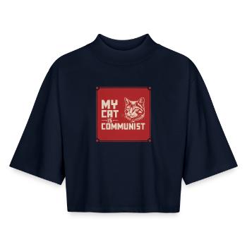 Meine Katze ist Kommunistin - Lustige Katze PropagandaT-Shirt - Boxy Frauen Recyceltes 1/2 Sleeved T-Shirt by Stanley/Stella - Navy - Vorne - AI Model Female 172 light (172cm)