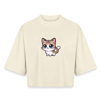 Kawaii Tabby Kitten Big-Eyed - Boxy Women's Recycled 1/2 Sleeved T-Shirt by Stanley/Stella - soft Ecru - Front - AI Model Female 172 dark (172cm)
