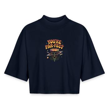 Du bist Perfekter – lustiges Disc-Golf-Meme - Boxy Frauen Recyceltes 1/2 Sleeved T-Shirt by Stanley/Stella - Navy - Vorne - AI Model Female 172 light (172cm)