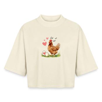 Heart Hen and Watercolor Eggs - Boxy Women's Recycled 1/2 Sleeved T-Shirt by Stanley/Stella - soft Ecru - Front - AI Model Female 172 dark (172cm)
