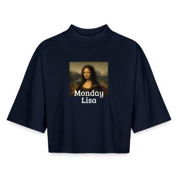 Lundi Lisa Leonardo Da Vinci Drôle Mona Lisa - T-shirt femme coupe boxy recyclé manches mi-longues Stanley/Stella - marine - Devant - AI Model Female 172 light (172cm)