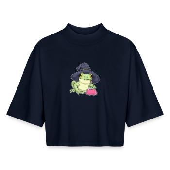 Potion de Sorcière Grenouille - T-shirt femme coupe boxy recyclé manches mi-longues Stanley/Stella - marine - Devant - AI Model Female 172 light (172cm)