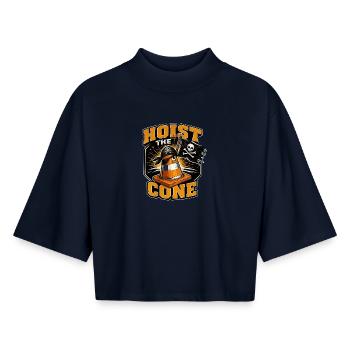 Construction Worker Road Construction Traffic Cone - Boxy Women's Recycled 1/2 Sleeved T-Shirt by Stanley/Stella - navy - Front - AI Model Female 172 light (172cm)