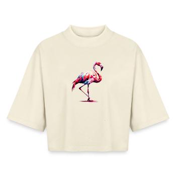 Flamant rose polygonal - T-shirt femme coupe boxy recyclé manches mi-longues Stanley/Stella - écru doux - Devant - AI Model Female 172 dark (172cm)