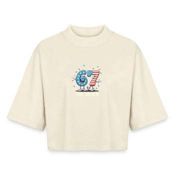 US Flag 67 Memes Six Seven - T-shirt femme coupe boxy recyclé manches mi-longues Stanley/Stella - écru doux - Devant - AI Model Female 172 dark (172cm)