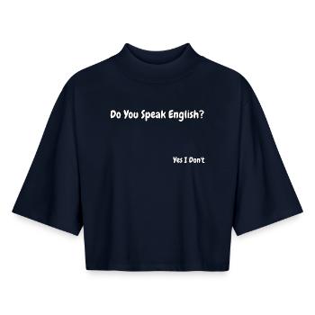Funny English Language Joke Design - Boxy Women's Recycled 1/2 Sleeved T-Shirt by Stanley/Stella - navy - Front - AI Model Female 172 light (172cm)