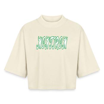 Montirom text - Boxy Women's Recycled 1/2 Sleeved T-Shirt by Stanley/Stella - soft Ecru - Front - AI Model Female 172 dark (172cm)