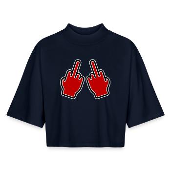 Middle Finger Sign Hand - Boxy Women's Recycled 1/2 Sleeved T-Shirt by Stanley/Stella - navy - Front - AI Model Female 172 light (172cm)