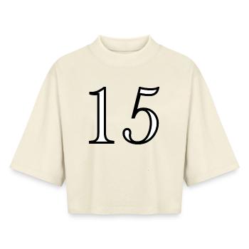 15. 15 YEARS. 15th ANNIVERSARY. 15 YEAR ANNIVERSARY. - Boxy Women's Recycled 1/2 Sleeved T-Shirt by Stanley/Stella - soft Ecru - Front - AI Model Female 172 dark (172cm)