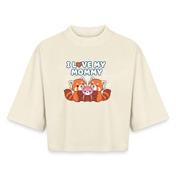 Adorable Red Panda Family Love Design - Boxy Women's Recycled 1/2 Sleeved T-Shirt by Stanley/Stella - soft Ecru - Front - AI Model Female 172 dark (172cm)