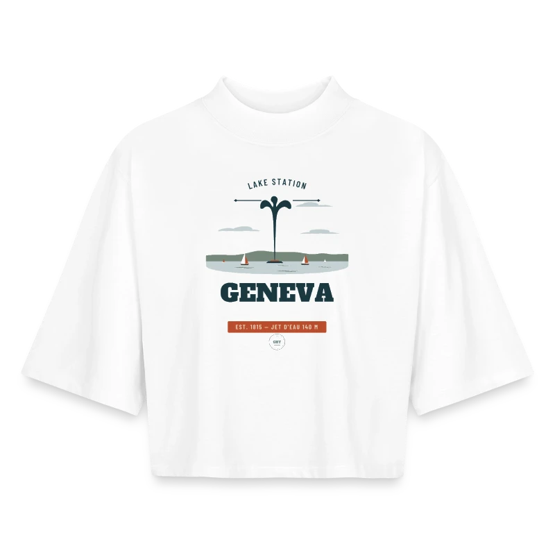 Geneva badge on a boxy women's recycled 1/2 sleeved t-shirt by stanley/stella