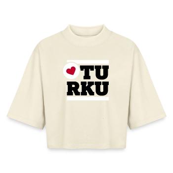 LoveTurku - Boxy Women's Recycled 1/2 Sleeved T-Shirt by Stanley/Stella - soft Ecru - Front - AI Model Female 172 dark (172cm)