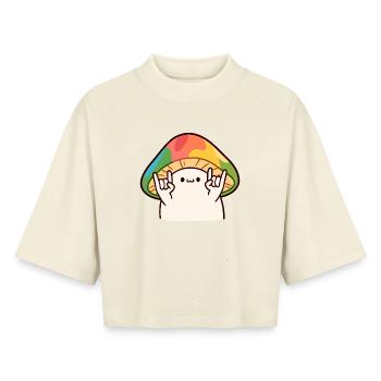 Un champignon hétéroclite marque la pierre - T-shirt femme coupe boxy recyclé manches mi-longues Stanley/Stella - écru doux - Devant - AI Model Female 172 dark (172cm)
