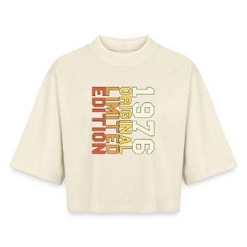 Original 1976 Vintage Retro Birthday Gift 76 - Boxy Women's Recycled 1/2 Sleeved T-Shirt by Stanley/Stella - soft Ecru - Front - AI Model Female 172 dark (172cm)