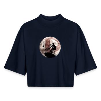 Cycling ball, cycleball, cyclisme en salle - T-shirt femme coupe boxy recyclé manches mi-longues Stanley/Stella - marine - Devant - AI Model Female 172 light (172cm)