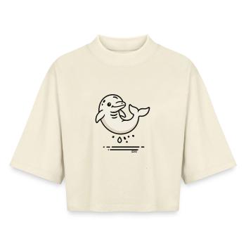 Dauphin mignon dans le style comic - T-shirt femme coupe boxy recyclé manches mi-longues Stanley/Stella - écru doux - Devant - AI Model Female 172 dark (172cm)