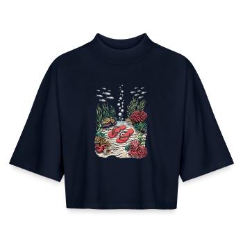 Beach Flip Flops T-Shirt – Ocean Coral Summer - Boxy Women's Recycled 1/2 Sleeved T-Shirt by Stanley/Stella - navy - Front - AI Model Female 172 light (172cm)