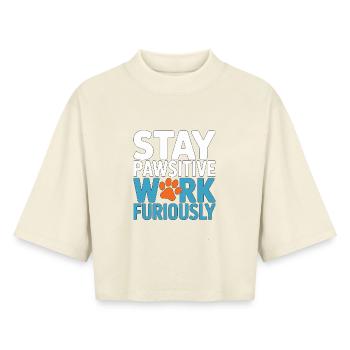 Vet Tech Stay Pawsitive Work Furiously Pet Care - Boxy Women's Recycled 1/2 Sleeved T-Shirt by Stanley/Stella - soft Ecru - Front - AI Model Female 172 dark (172cm)