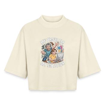 Print Designer My Problem My Pictogram Mom Dad - Boxy Women's Recycled 1/2 Sleeved T-Shirt by Stanley/Stella - soft Ecru - Front - AI Model Female 172 dark (172cm)