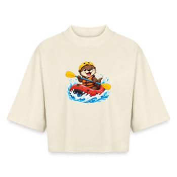Aventure en kayak de la Petite Loutre - T-shirt femme coupe boxy recyclé manches mi-longues Stanley/Stella - écru doux - Devant - AI Model Female 172 dark (172cm)