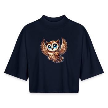 Süße Eule mit blauen Augen und Engelsflügeln - Boxy Frauen Recyceltes 1/2 Sleeved T-Shirt by Stanley/Stella - Navy - Vorne - AI Model Female 172 light (172cm)