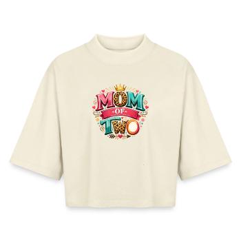 MAMAN DE DEUX ! Couronne, Amour du Lion, personnalisable - T-shirt femme coupe boxy recyclé manches mi-longues Stanley/Stella - écru doux - Devant - AI Model Female 172 dark (172cm)