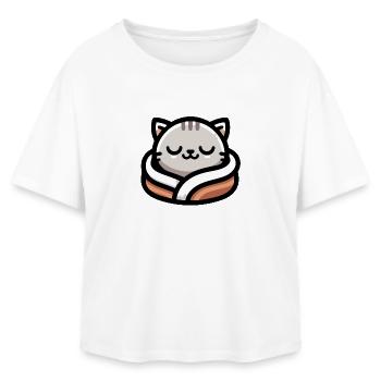 Slumber Paws: The Dreamy Tabby - Relaxed Fit Women's Modal Cotton T-Shirt by Stanley/Stella - white - Front - AI Model Female 172 light (172cm)