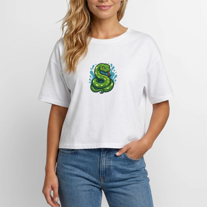 Green Tree Python Snake in Wave Relaxed Fit Women's Modal Cotton T-Shirt by Stanley/Stella
