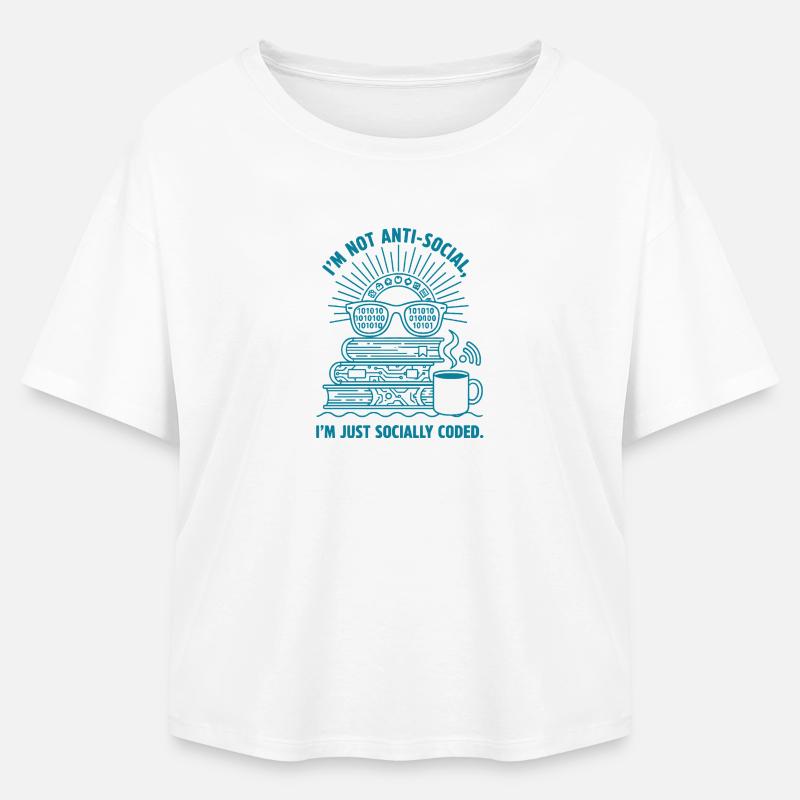 Sozial Codiert: Bücher, Kaffee & Code - Relaxed Fit Frauen Modal Cotton T-Shirt von Stanley/Stella - Weiß