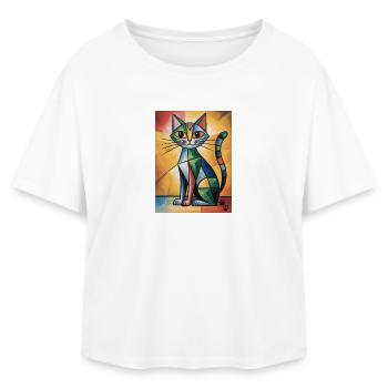 Cat Cubic - T-shirt femme coupe décontractée en coton modal Stanley/Stella - blanc - Devant - AI Model Female 172 light (172cm)
