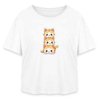 Trio de chatons empilés - T-shirt femme coupe décontractée en coton modal Stanley/Stella - blanc - Devant - AI Model Female 172 light (172cm)