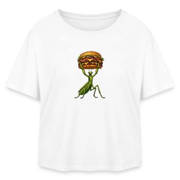 Praying Mantis Weightlifting Burger Comic - Relaxed Fit Women's Modal Cotton T-Shirt by Stanley/Stella - white - Front - AI Model Female 172 light (172cm)