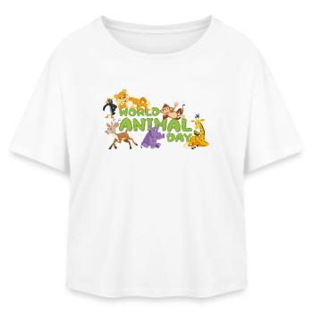 World Animal Day Cartoon Tee - Relaxed Fit Women's Modal Cotton T-Shirt by Stanley/Stella - white - Front - AI Model Female 172 light (172cm)