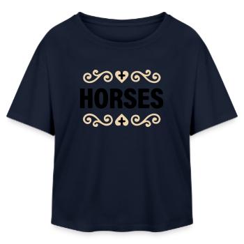 Noble Horses lettering riding - Relaxed Fit Women's Modal Cotton T-Shirt by Stanley/Stella - navy - Front - AI Model Female 172 light (172cm)