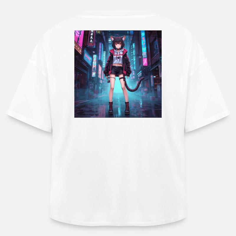Chat néon dans le quartier cyber - T-shirt femme coupe décontractée en coton modal Stanley/Stella - blanc