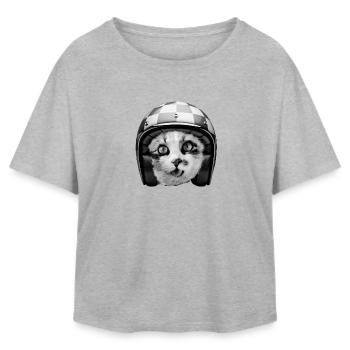 Biker-Katzen-Rennhelm – lustiger Haustier-Humor - Relaxed Fit Frauen Modal Cotton T-Shirt von Stanley/Stella - Grau meliert - Vorne - AI Model Female 172 light (172cm)
