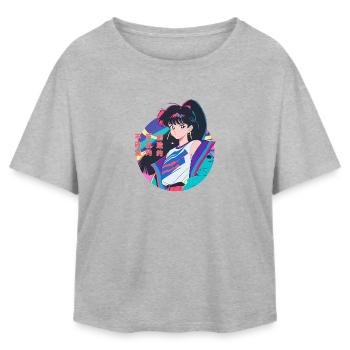 Anime Girl avec 80s Windbreaker, Anime Aesthetics - T-shirt femme coupe décontractée en coton modal Stanley/Stella - gris chiné - Devant - AI Model Female 172 light (172cm)