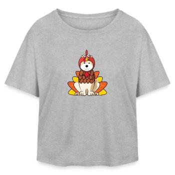 Hokkaido Dog Thanksgiving Turkey Costume Dog Mom - Relaxed Fit Women's Modal Cotton T-Shirt by Stanley/Stella - heather grey - Front - AI Model Female 172 light (172cm)