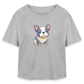 Blaue und beige Französische Bulldogge beim Schlafen - Relaxed Fit Frauen Modal Cotton T-Shirt von Stanley/Stella - Grau meliert - Vorne - AI Model Female 172 light (172cm)