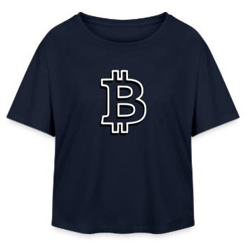 Bitcoin Logo Outline Neon Minimalistisch - Relaxed Fit Frauen Modal Cotton T-Shirt von Stanley/Stella - Navy - Vorne - AI Model Female 172 light (172cm)