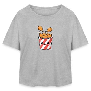 Kawaii Fried Chicken Bucket - Relaxed Fit Women's Modal Cotton T-Shirt by Stanley/Stella - heather grey - Front - AI Model Female 172 light (172cm)