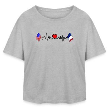 Cardio coeur avec drapeau des États-Unis et drapeau de la France - T-shirt femme coupe décontractée en coton modal Stanley/Stella - gris chiné - Devant - AI Model Female 172 light (172cm)