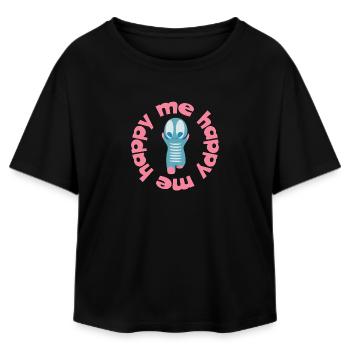 Figure ludique avec texte devise happy me - T-shirt femme coupe décontractée en coton modal Stanley/Stella - noir - Devant - AI Model Female 172 light (172cm)